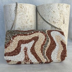 VIRAL Modern Neutral Beaded Clutch Crossbody Bag, NWT Made In India Collection